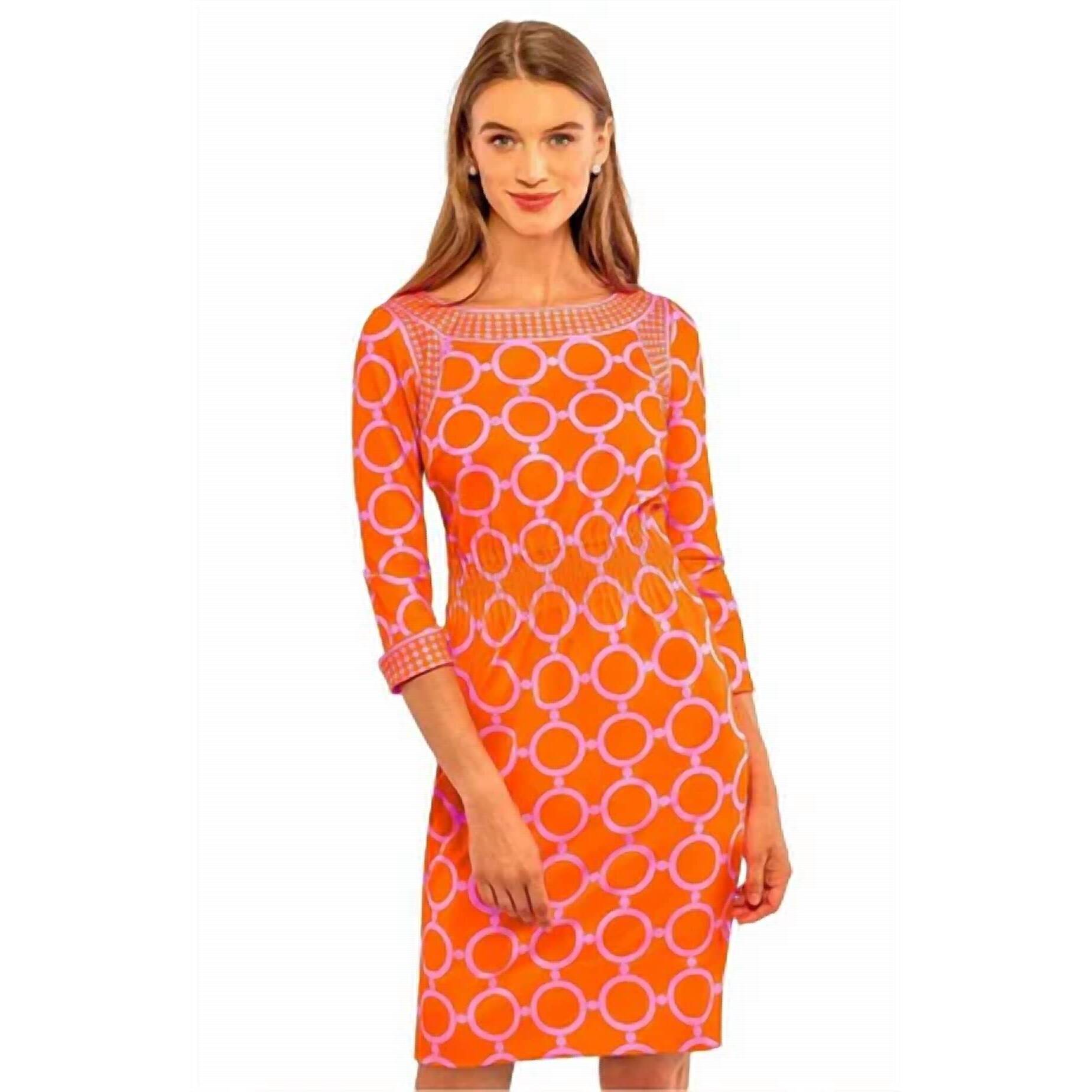 New Gretchen Scott Dip & Dots Cinch Dress In Orange & Pink